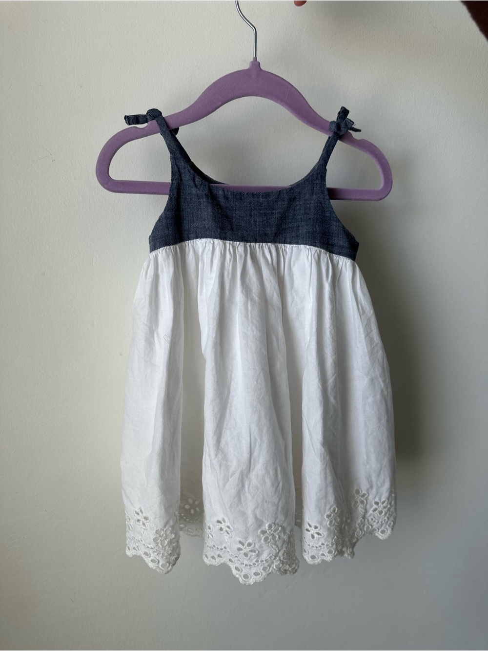 White Sleeveless with denim and eyelet detail